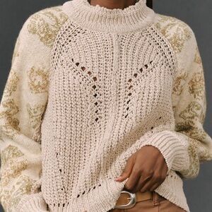 Anthropologie SMAll mock neck Cozy Cream Knit Pullover Sweater
